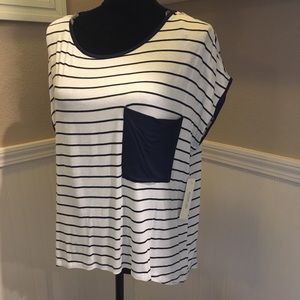 NWT Navy and White High Low Shirt